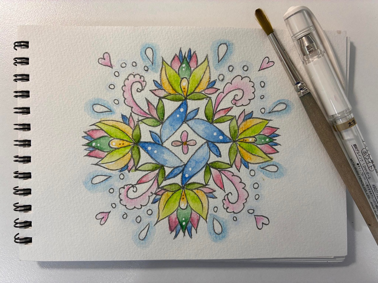 水彩色鉛筆で曼荼羅お絵描きのイメージ